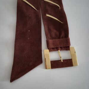 Vintage Wide Suede Belt Brown Gold Tone Buckle | Extra Long Soft Suede Waist Bel